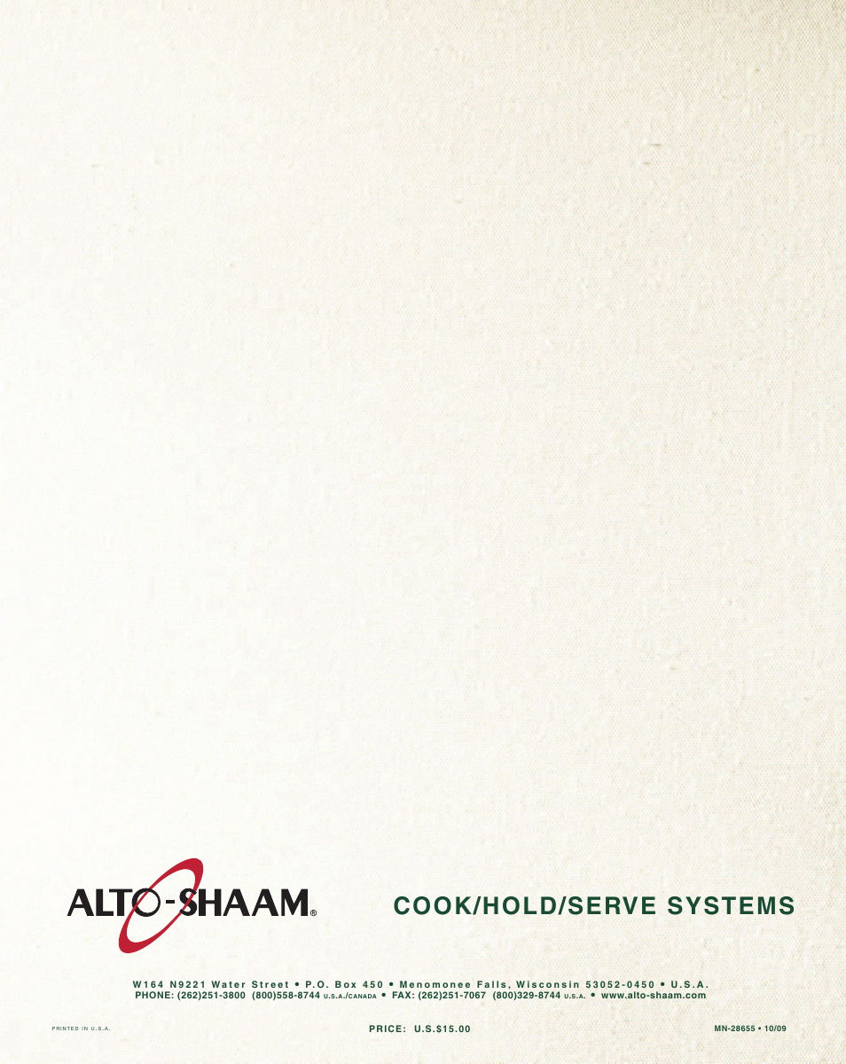 Cook/hold/serve systems | Alto-Shaam LOW TEMPERATURE COOKING AND HOLDING OVENS 750 User Manual | Page 79 / 79