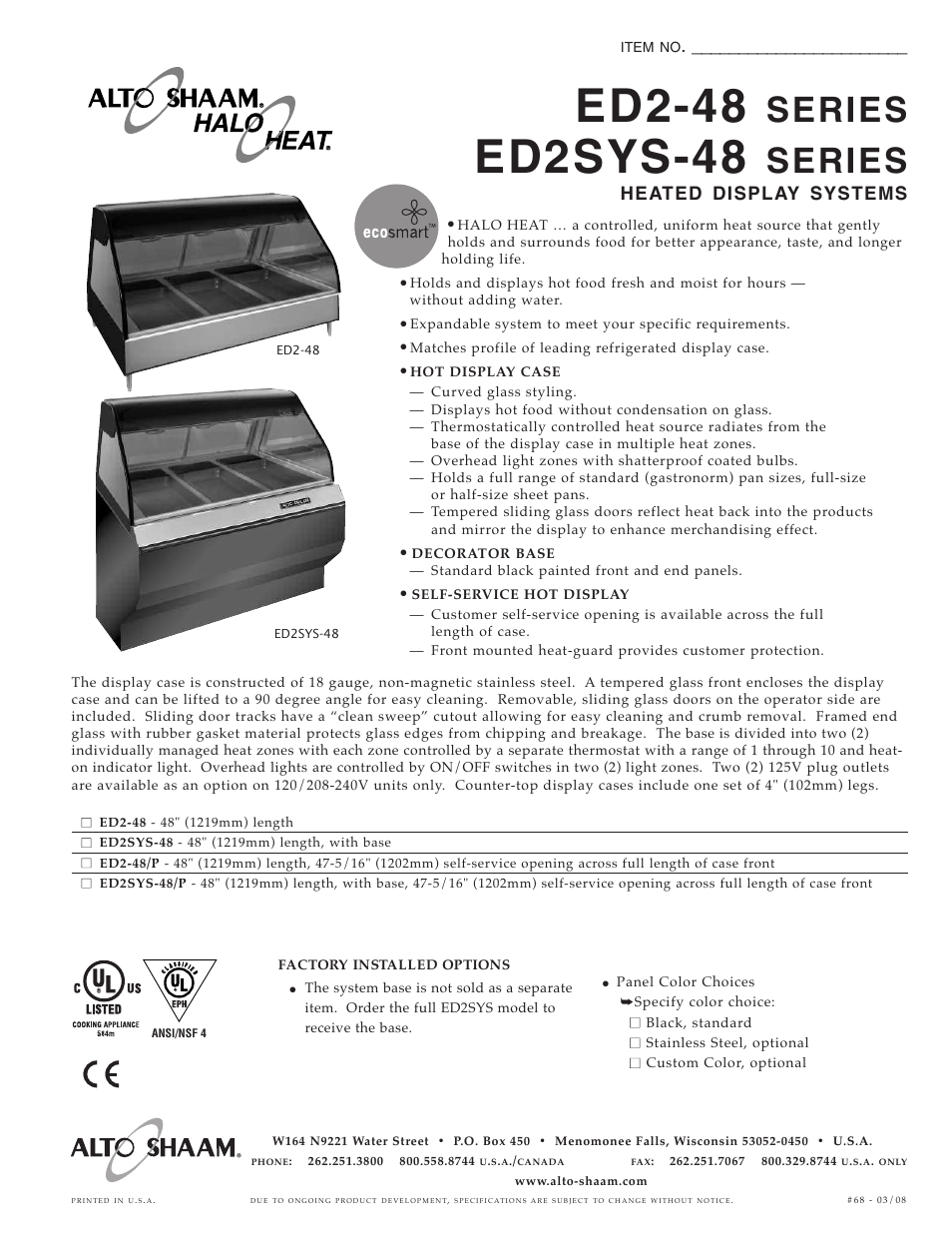 Alto-Shaam ED2SYS-48 User Manual | 2 pages