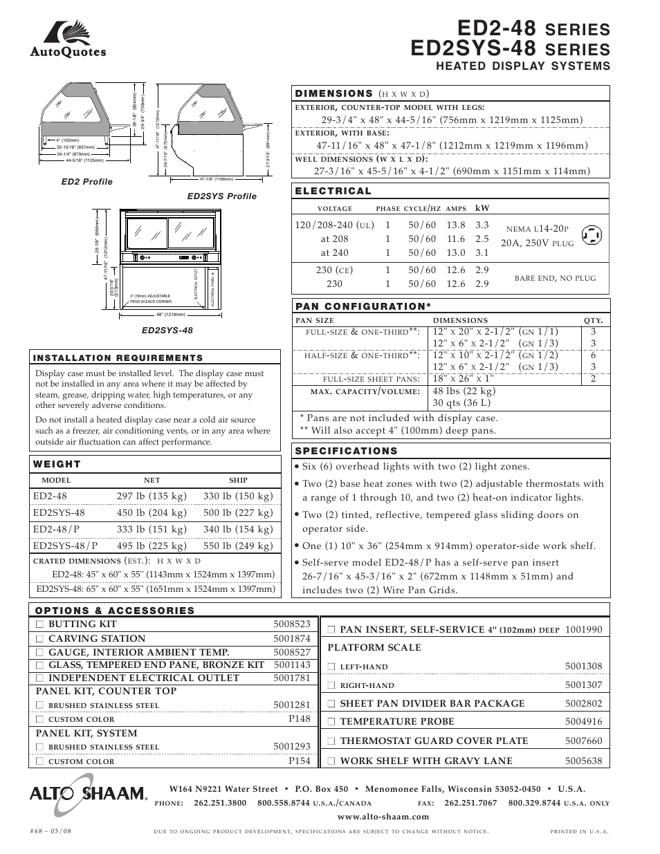Ed2-48, Ed2sys-48, Series | Heated display systems, Six (6) overhead lights with two (2) light zones, P148 panel kit, system, P154 ■ ■ pan insert, self-service, 4" (102mm) | Alto-Shaam ED2SYS-48 User Manual | Page 2 / 2