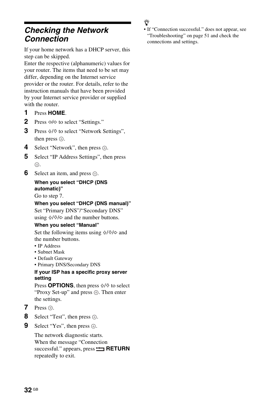 Checking the network connection | Sony KDL-40W4710 User Manual | Page 32 / 179