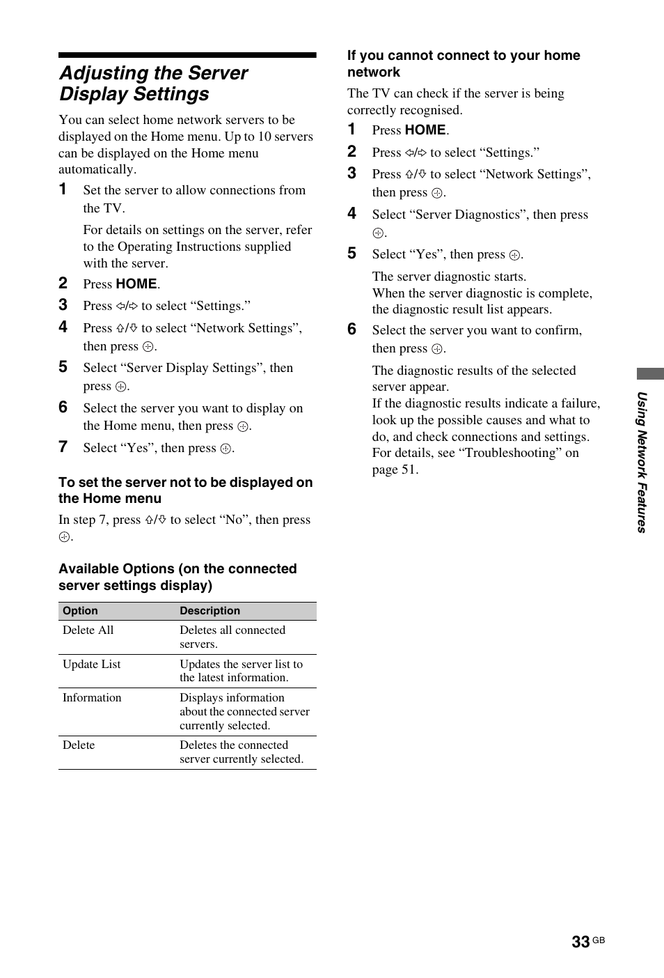 Adjusting the server display settings | Sony KDL-40W4710 User Manual | Page 33 / 179
