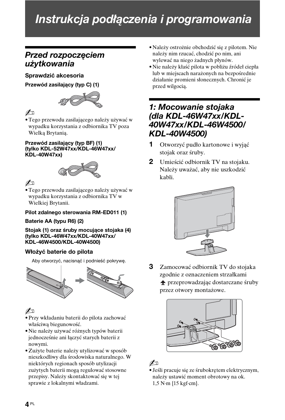 Instrukcja podłączenia i programowania, Przed rozpoczęciem użytkowania | Sony KDL-40W4710 User Manual | Page 56 / 179