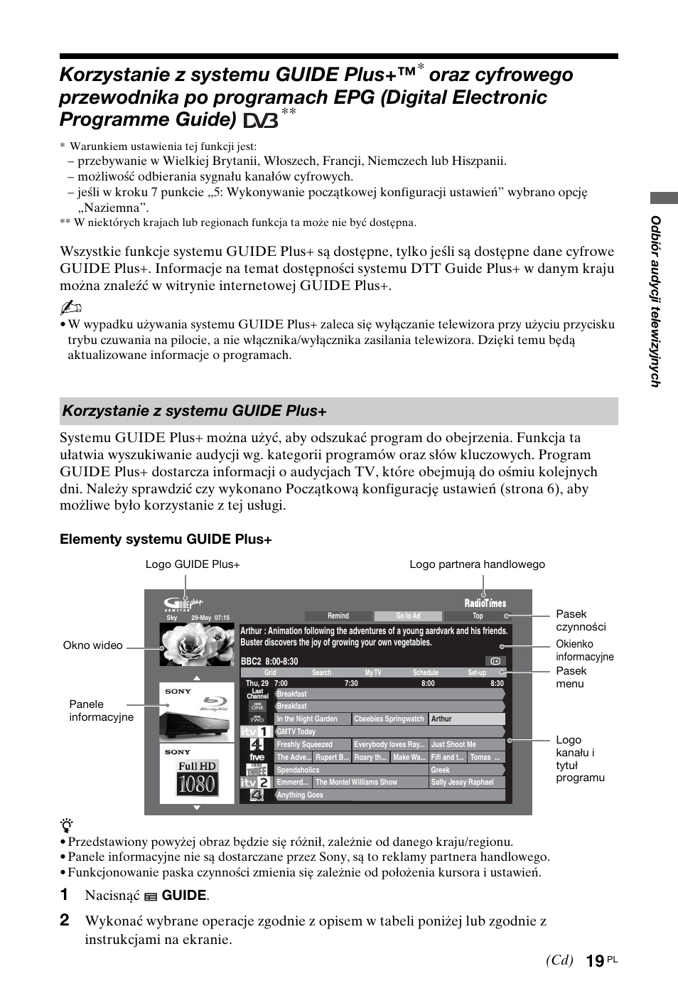 Digital electronic programme guide), Korzystanie z systemu guide plus, Nacisnąć guide | Sony KDL-40W4710 User Manual | Page 71 / 179