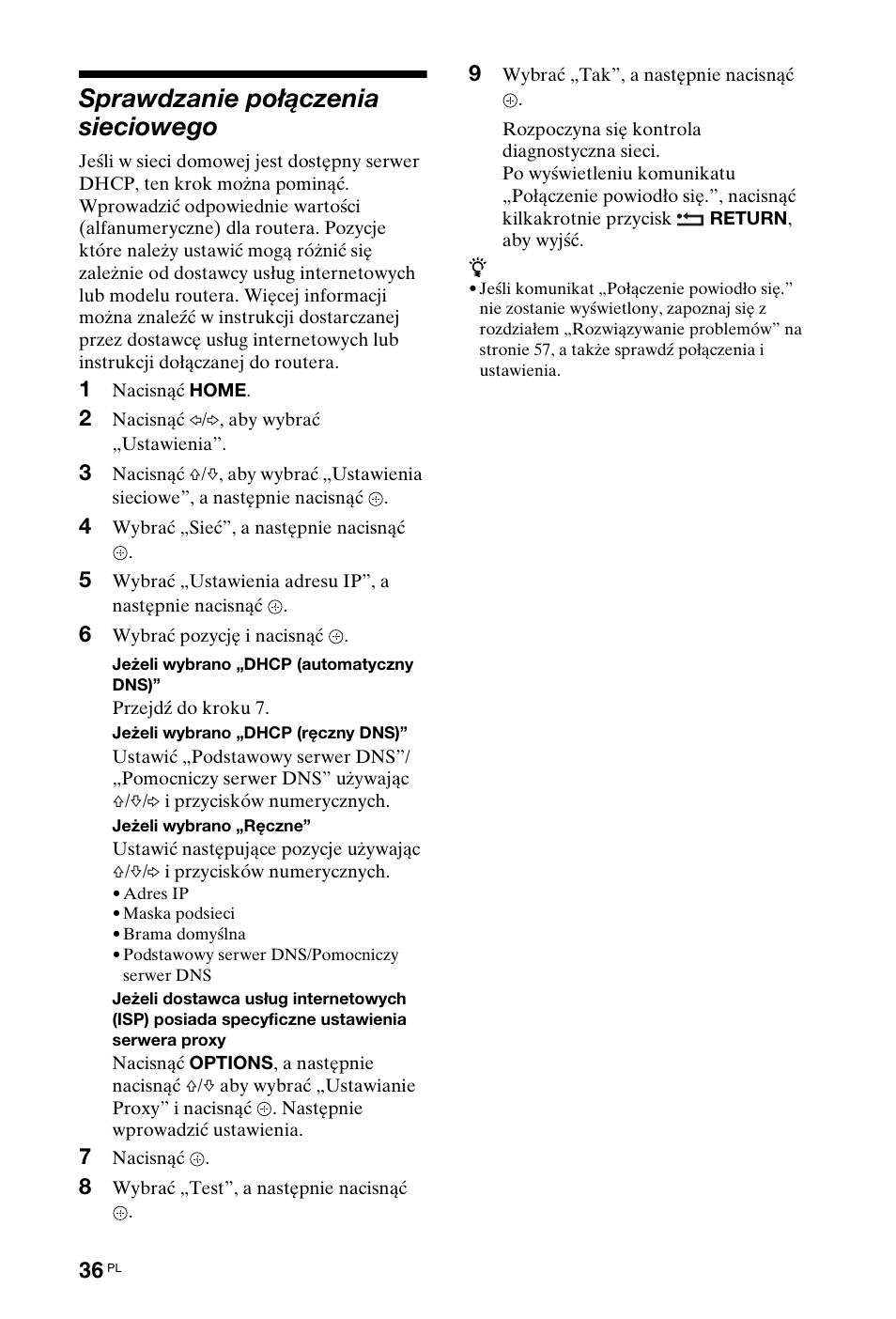 Sprawdzanie połączenia sieciowego | Sony KDL-40W4710 User Manual | Page 88 / 179