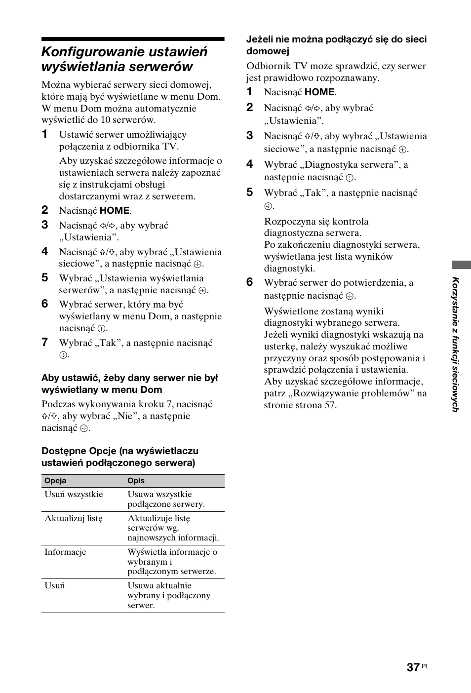 Konfigurowanie ustawień wyświetlania serwerów | Sony KDL-40W4710 User Manual | Page 89 / 179