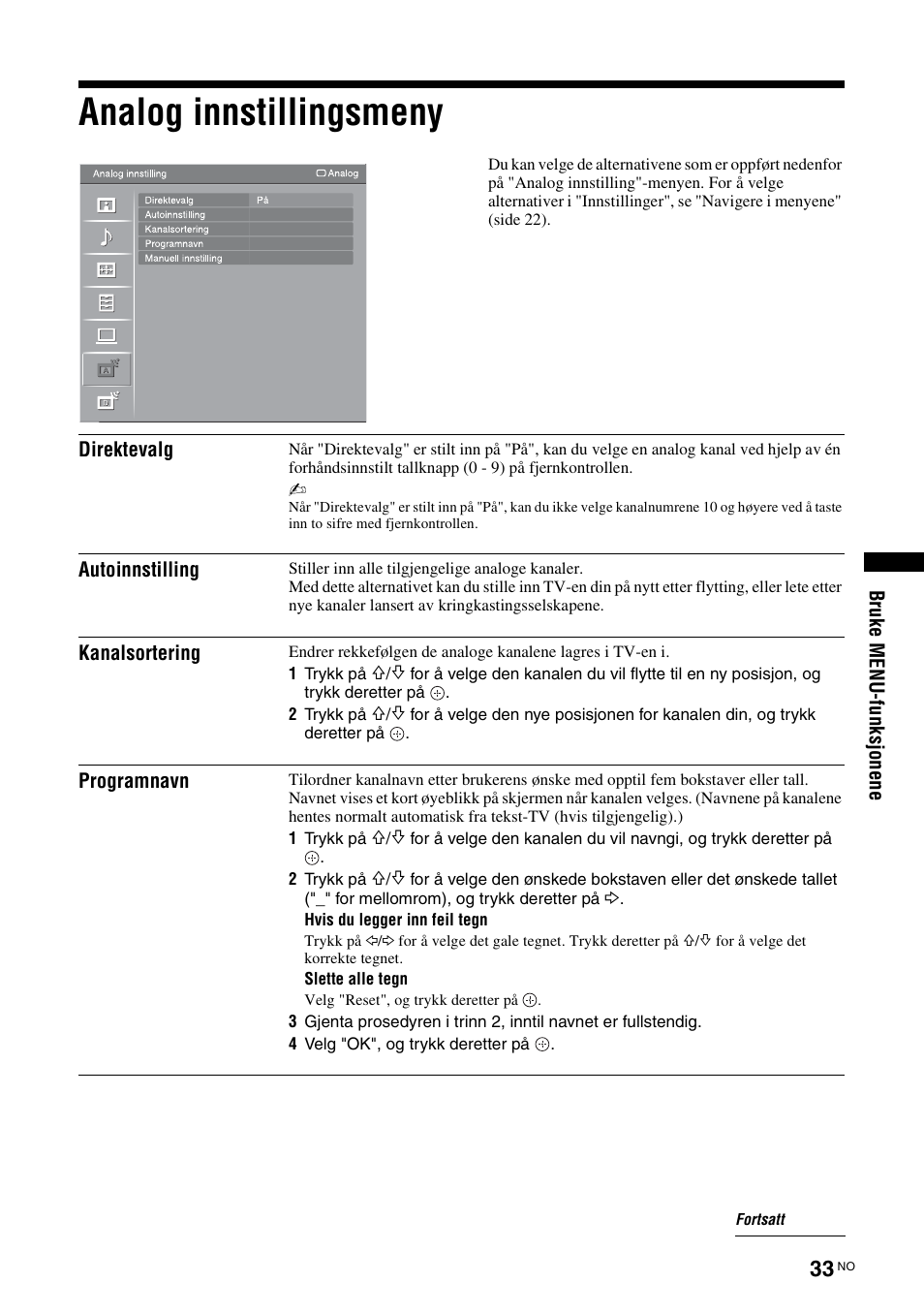 Analog innstillingsmeny | Sony KDL-46D3550 User Manual | Page 115 / 300