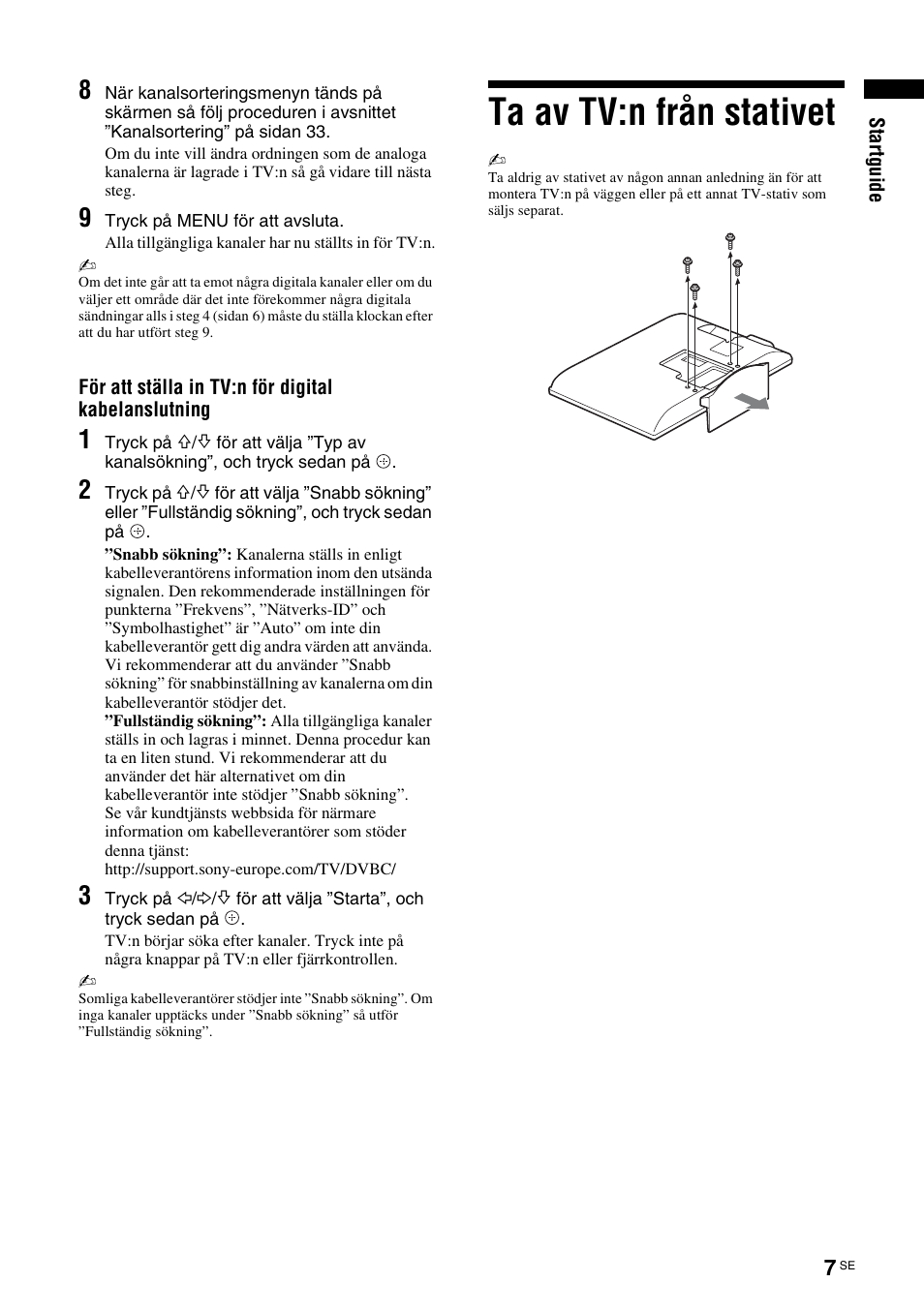 Ta av tv:n från stativet | Sony KDL-46D3550 User Manual | Page 131 / 300