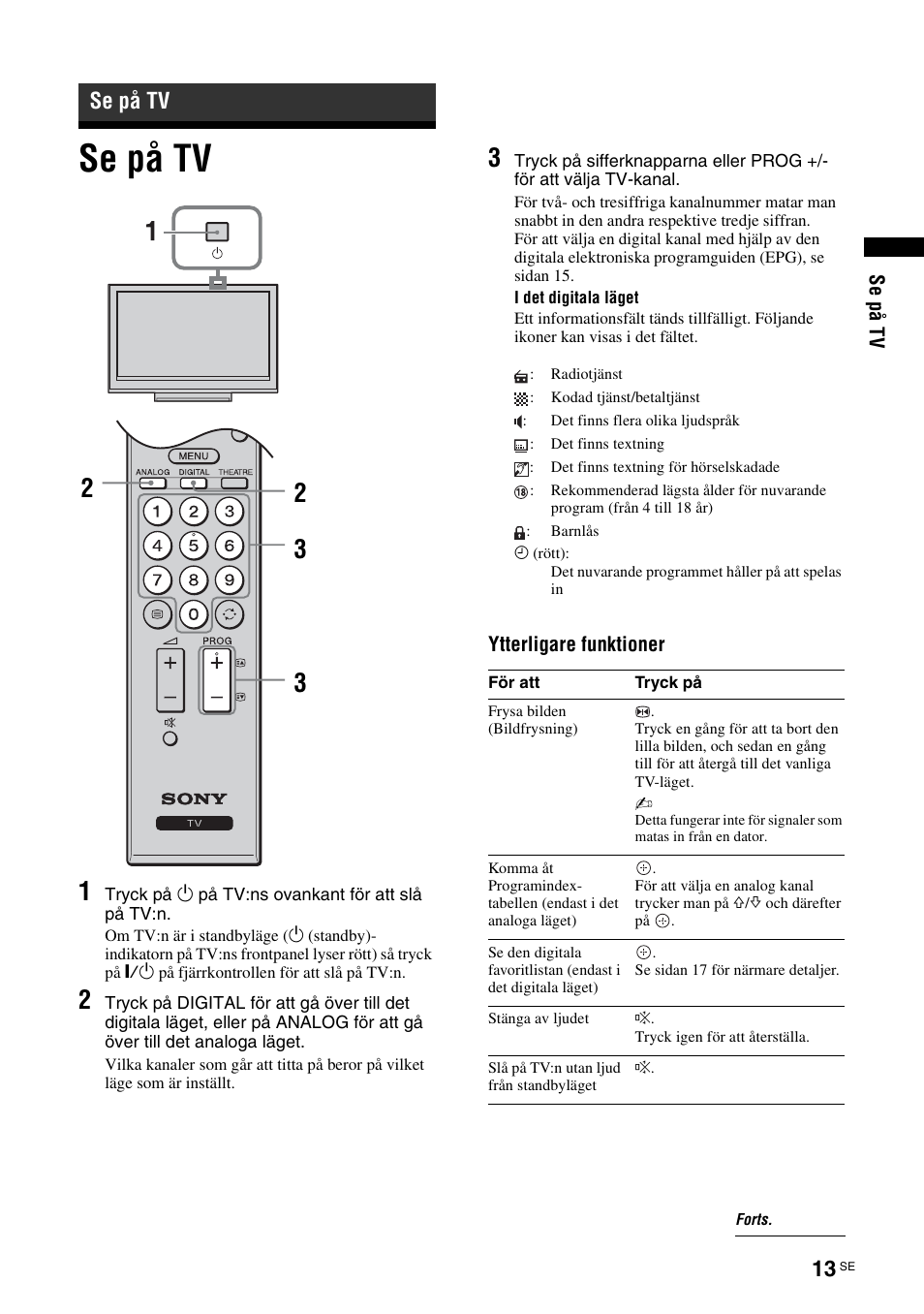 Se på tv, Sidan 13, E (sidan 13) | Sidan 13), En (sidan 13) | Sony KDL-46D3550 User Manual | Page 137 / 300
