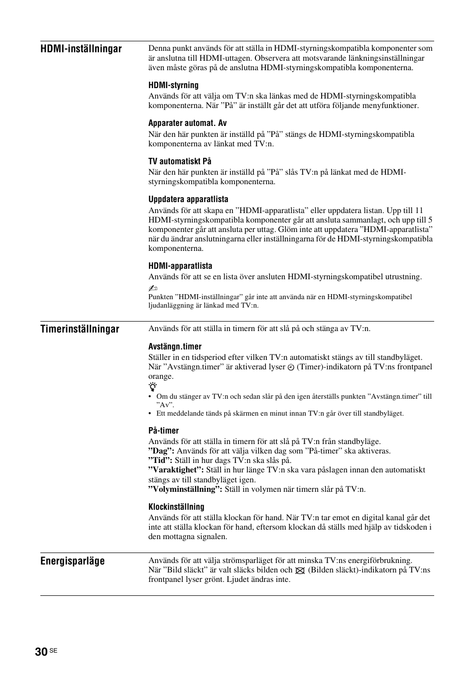 Gd (sidan 30), Sidan 30), Se sidan 30 | Se ”hdmi- inställningar, N 30 a | Sony KDL-46D3550 User Manual | Page 154 / 300