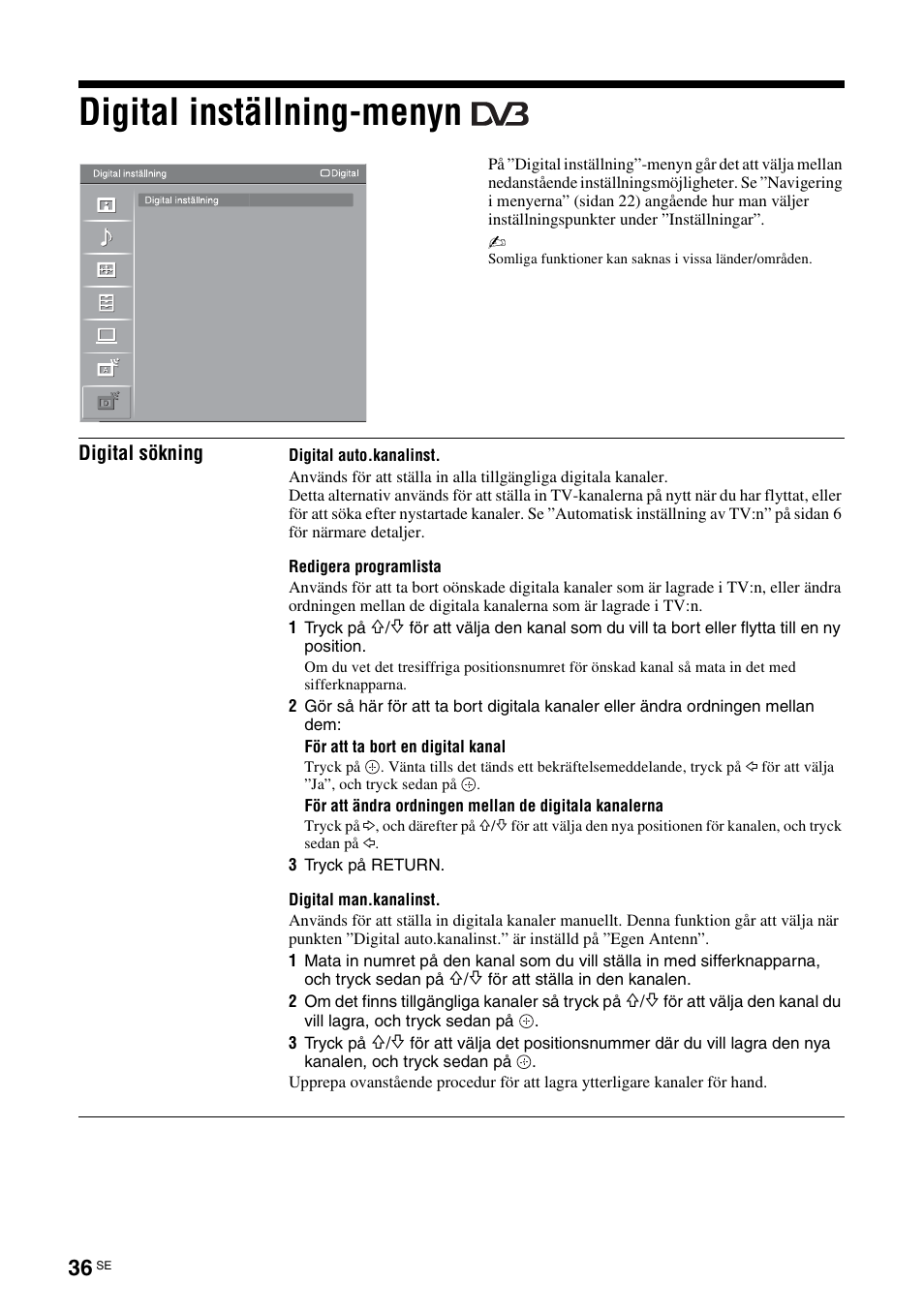 Digital inställning-menyn | Sony KDL-46D3550 User Manual | Page 160 / 300