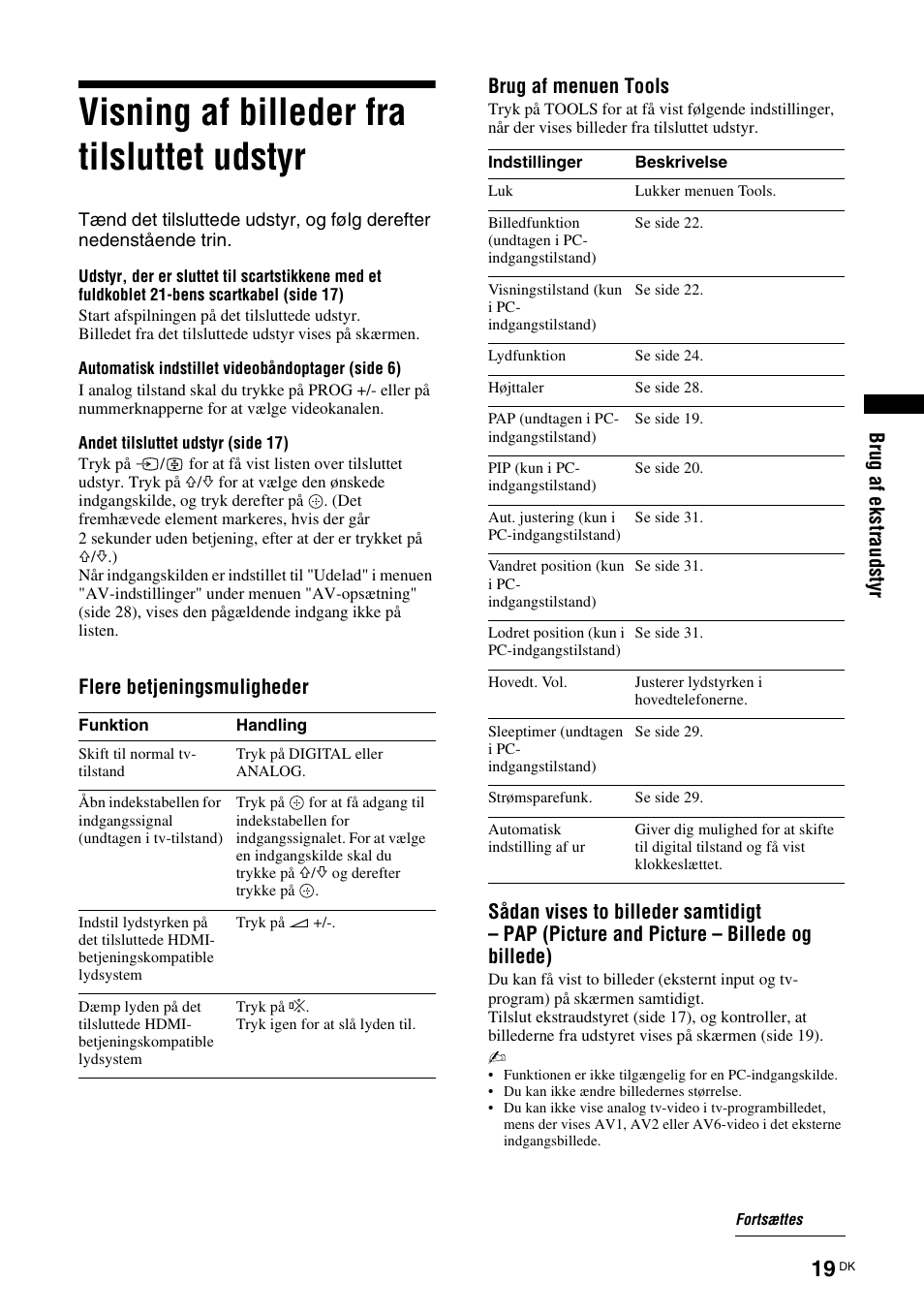 Visning af billeder fra tilsluttet udstyr, Side 19): vælg, E (side 19) | Side 19) | Sony KDL-46D3550 User Manual | Page 19 / 300