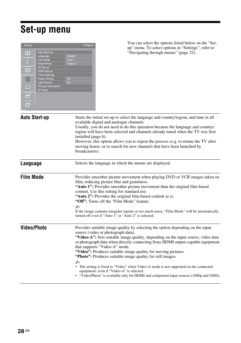 Set-up menu | Sony KDL-46D3550 User Manual | Page 194 / 300