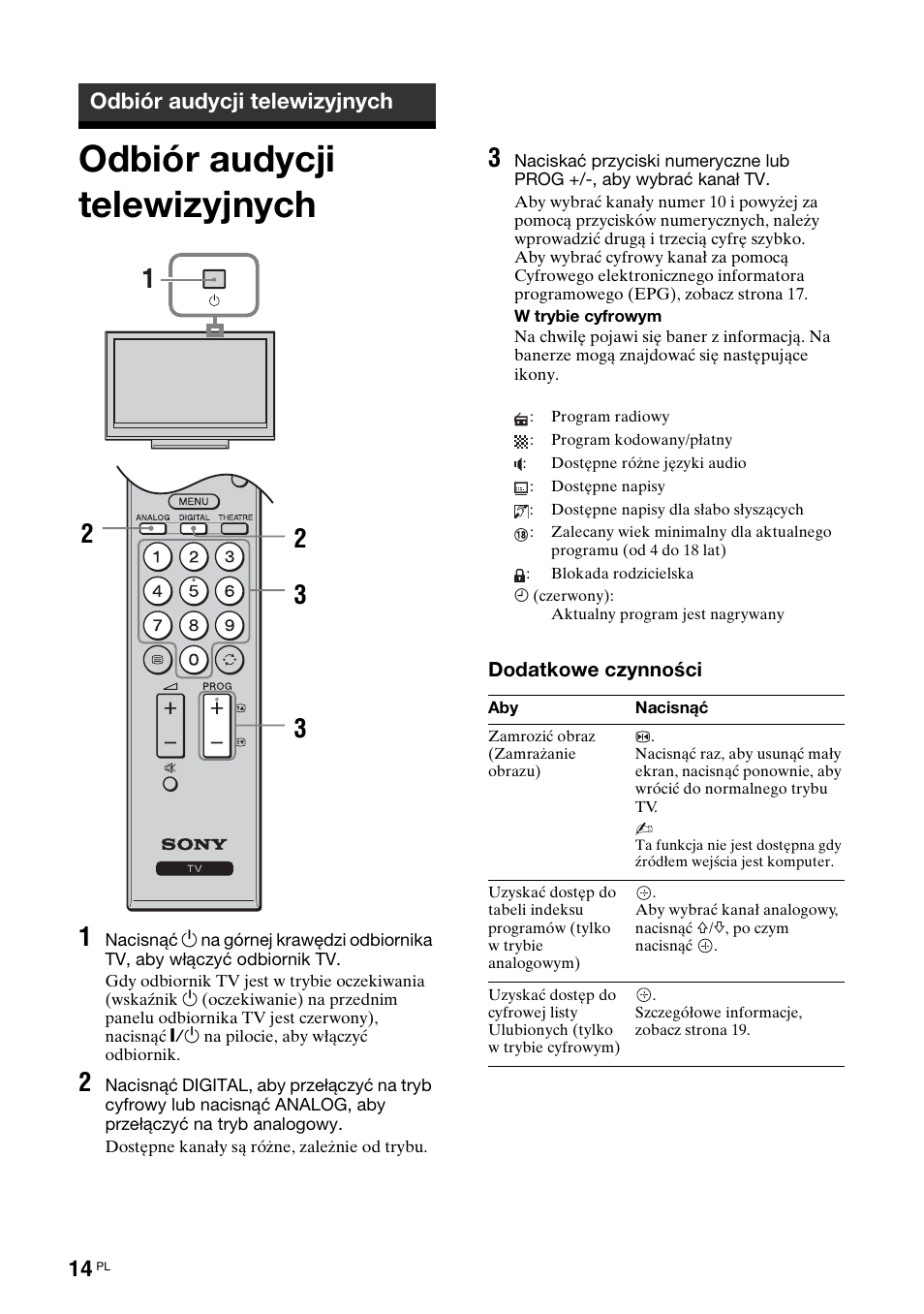 Odbiór audycji telewizyjnych | Sony KDL-46D3550 User Manual | Page 222 / 300