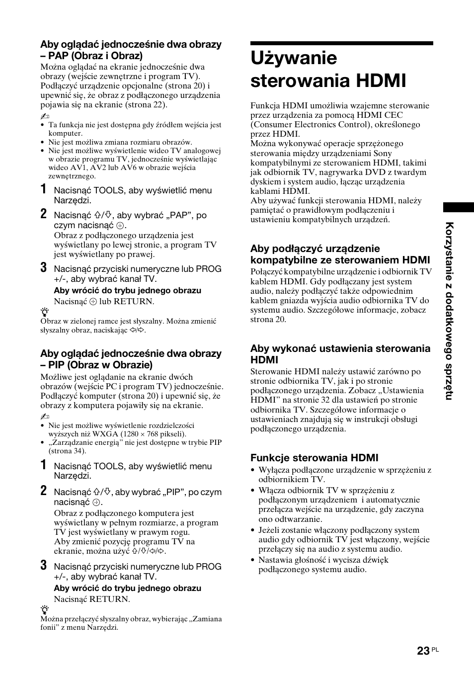 Używanie sterowania hdmi | Sony KDL-46D3550 User Manual | Page 231 / 300