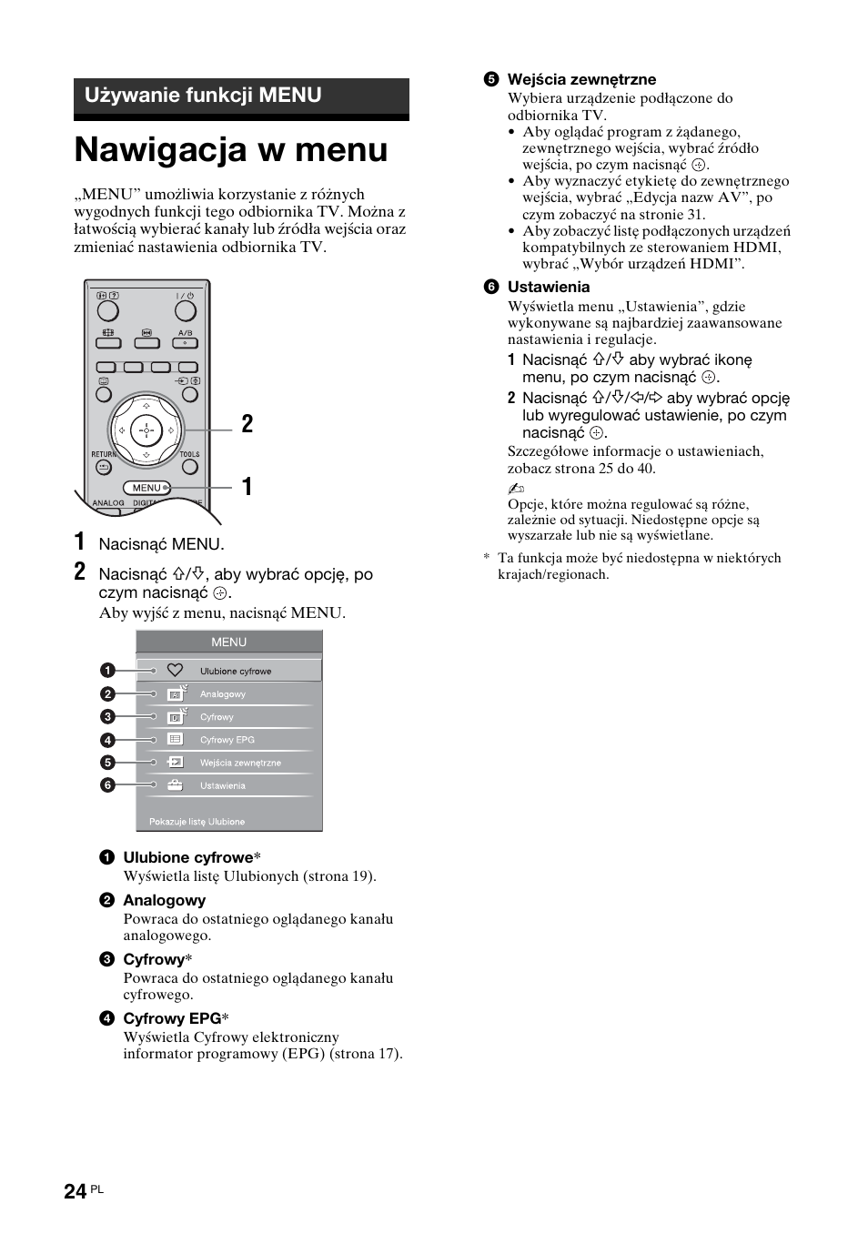 Używanie funkcji menu, Nawigacja w menu | Sony KDL-46D3550 User Manual | Page 232 / 300