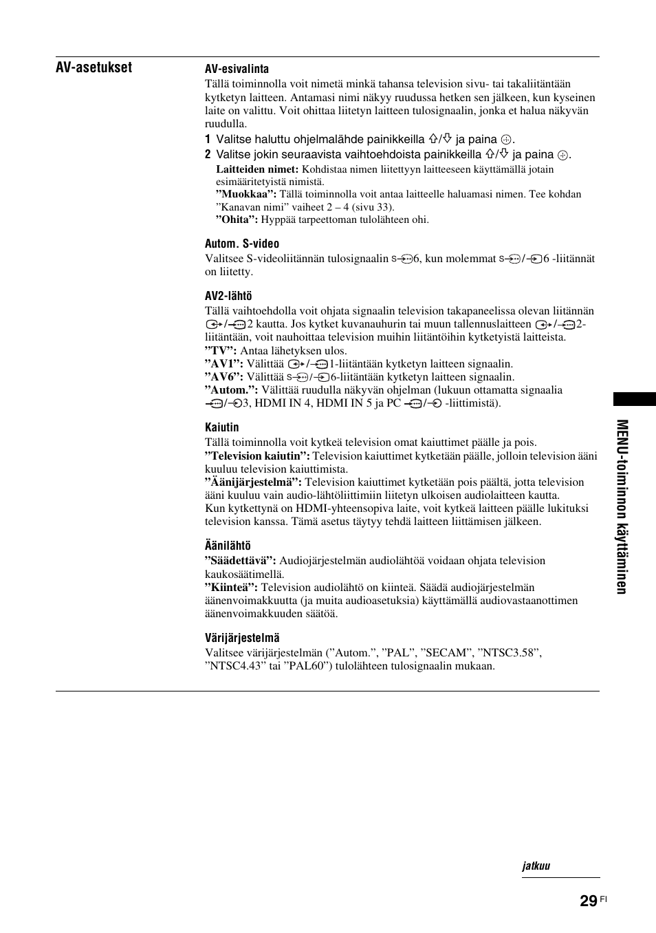 Katso sivua 29, Sivu 29), A 29 | Sony KDL-46D3550 User Manual | Page 69 / 300