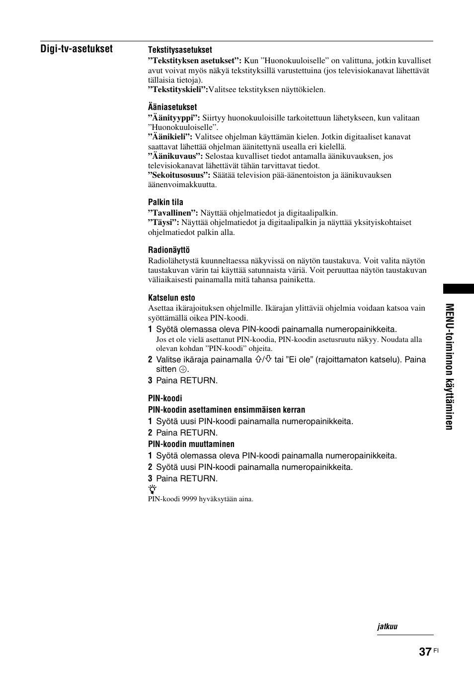 Katso sivua 37 | Sony KDL-46D3550 User Manual | Page 77 / 300