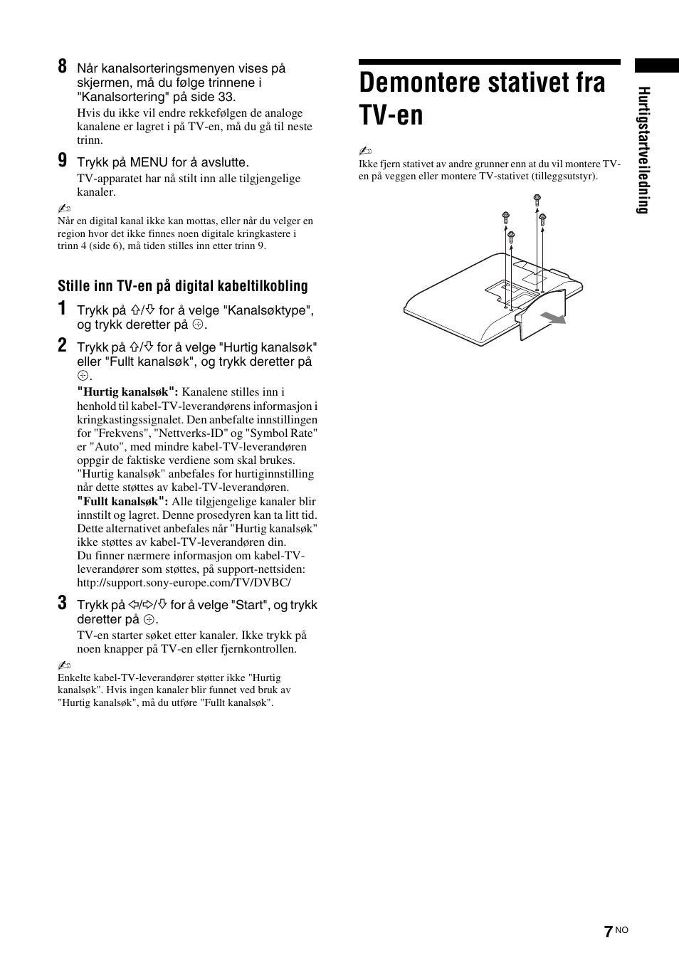 Demontere stativet fra tv-en | Sony KDL-46D3550 User Manual | Page 89 / 300