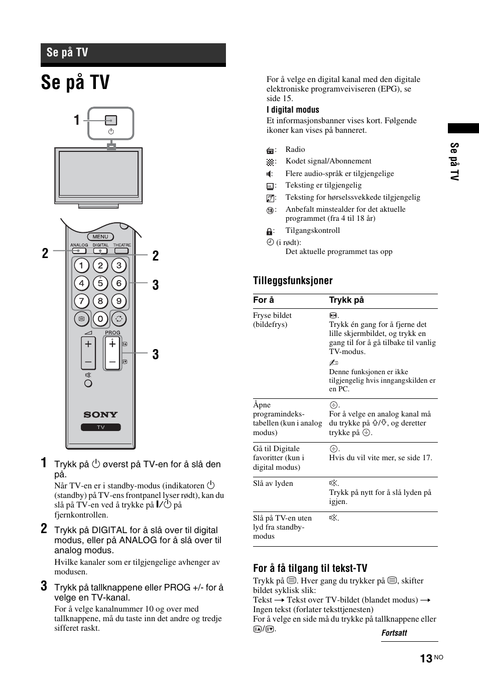 Se på tv, Side 13, Side 13) | Ys (side 13) | Sony KDL-46D3550 User Manual | Page 95 / 300