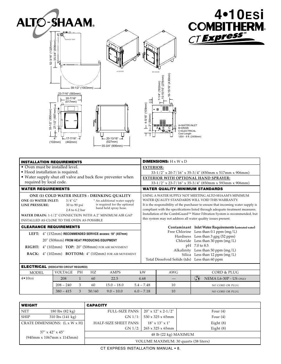 Alto-Shaam Combinaton Oven/Steamer CT Express 4.10ESiVH User Manual | Page 10 / 28