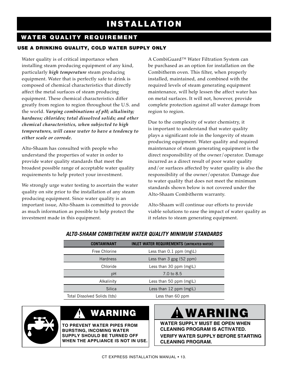 Warning | Alto-Shaam Combinaton Oven/Steamer CT Express 4.10ESiVH User Manual | Page 15 / 28