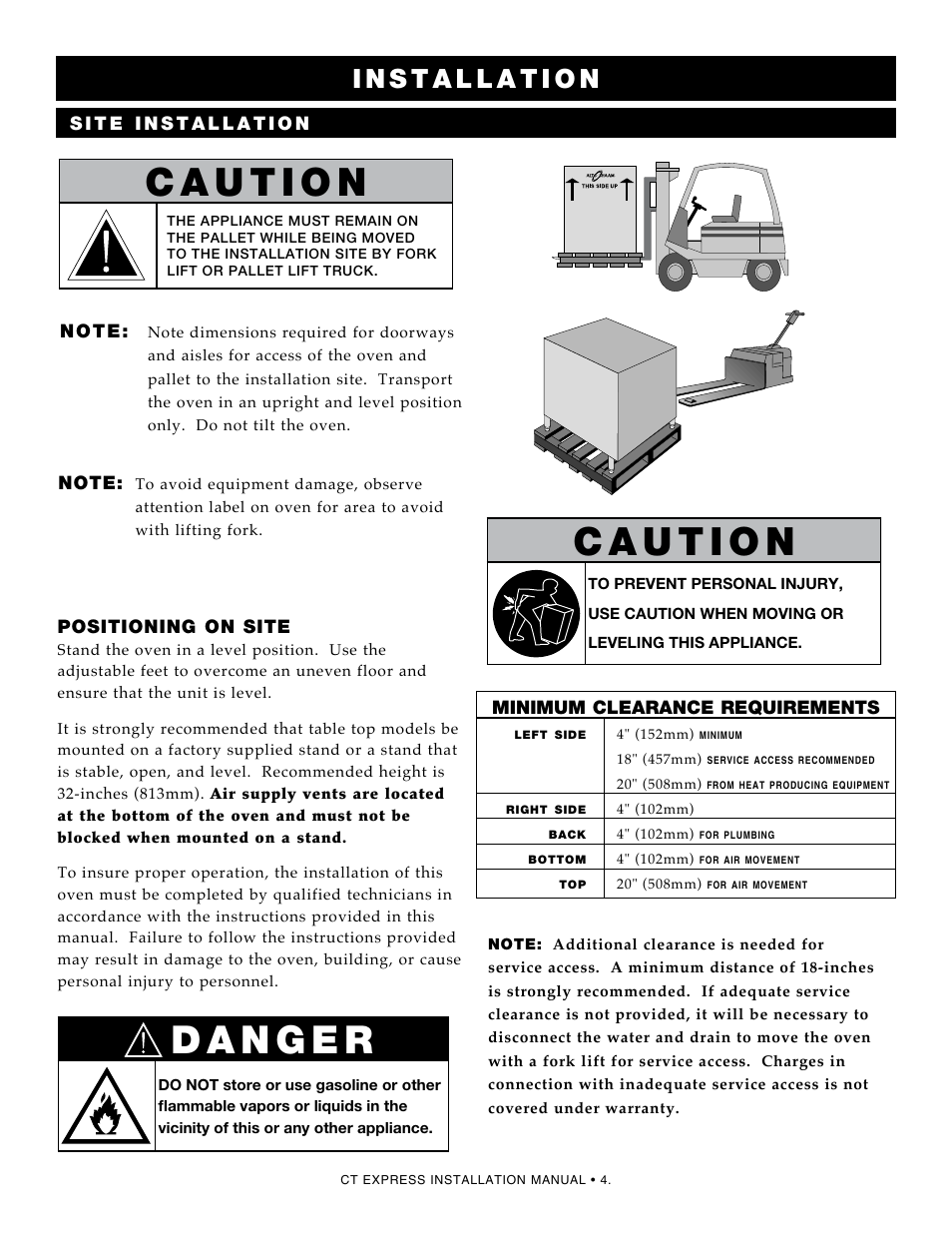 Positioning on site, Minimum clearance requirements | Alto-Shaam Combinaton Oven/Steamer CT Express 4.10ESiVH User Manual | Page 6 / 28