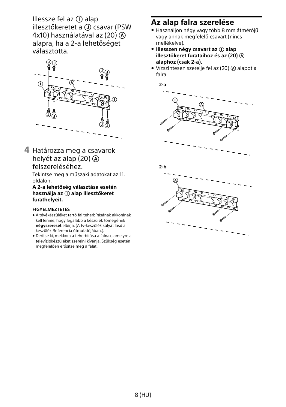 Az alap falra szerelése | Sony KD-65X8505B User Manual | Page 148 / 292