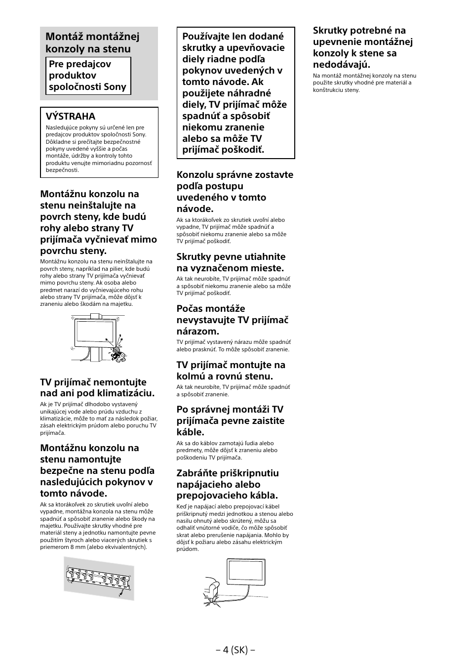 Montáž montážnej konzoly na stenu | Sony KD-65X8505B User Manual | Page 164 / 292