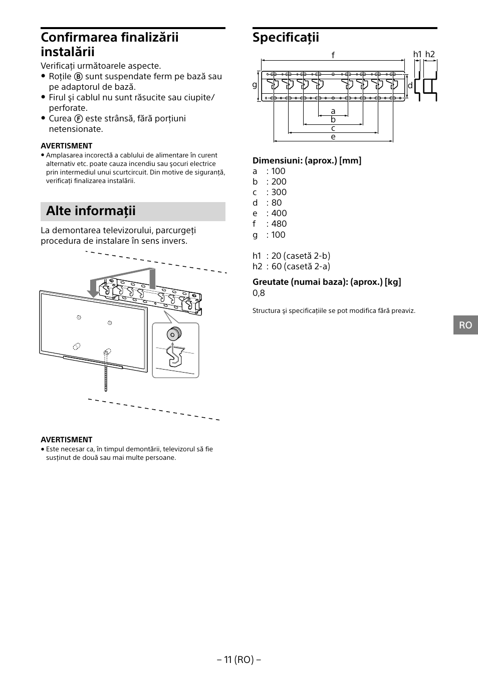 Confirmarea finalizării instalării, Alte informaţii, Specificaţii | Sony KD-65X8505B User Manual | Page 181 / 292