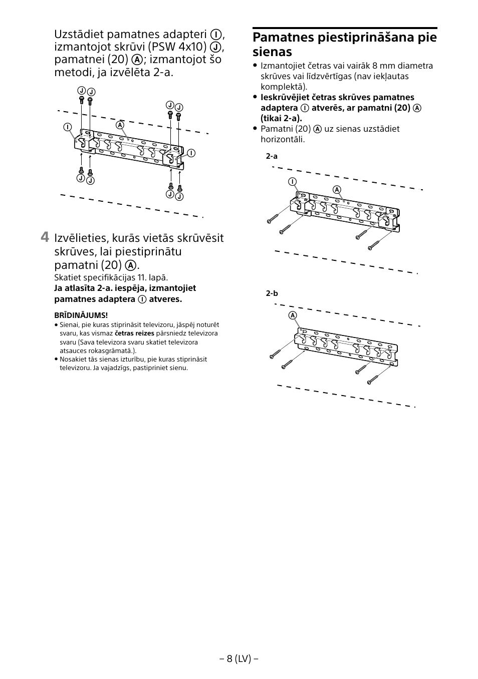 Pamatnes piestiprināšana pie sienas | Sony KD-65X8505B User Manual | Page 229 / 292
