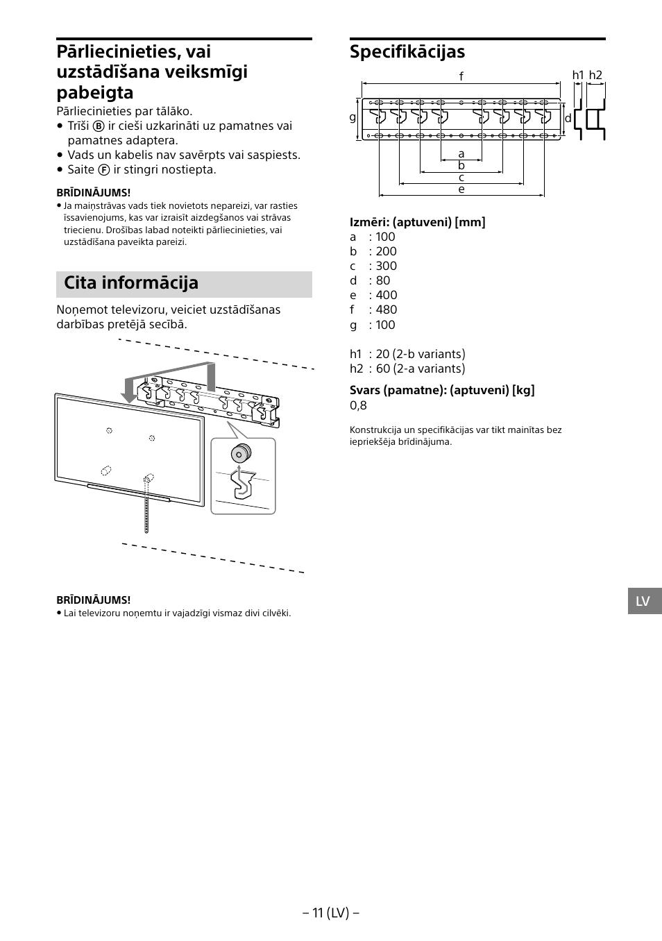 Cita informācija, Specifikācijas | Sony KD-65X8505B User Manual | Page 232 / 292