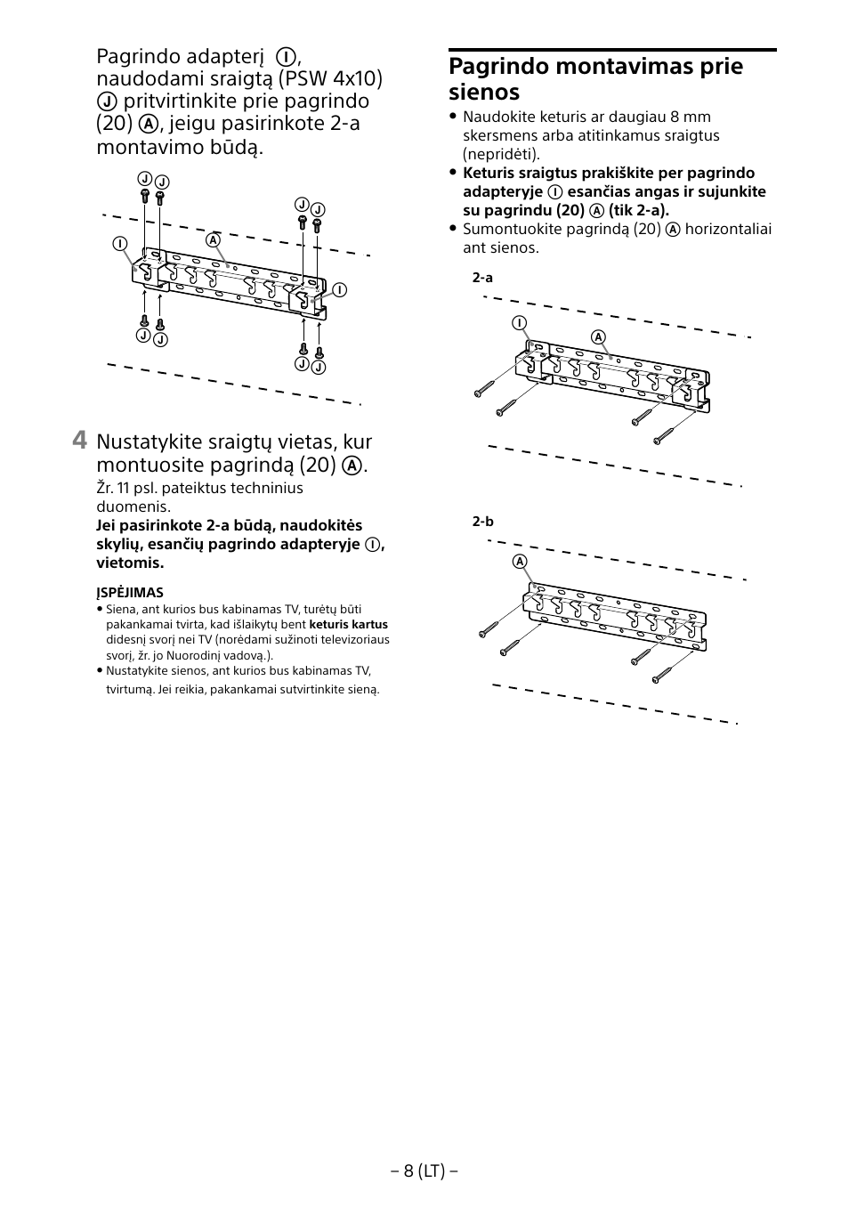 Pagrindo montavimas prie sienos | Sony KD-65X8505B User Manual | Page 239 / 292