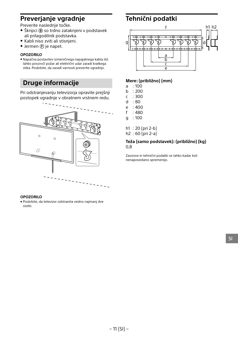 Preverjanje vgradnje, Druge informacije, Tehnični podatki | Sony KD-65X8505B User Manual | Page 252 / 292