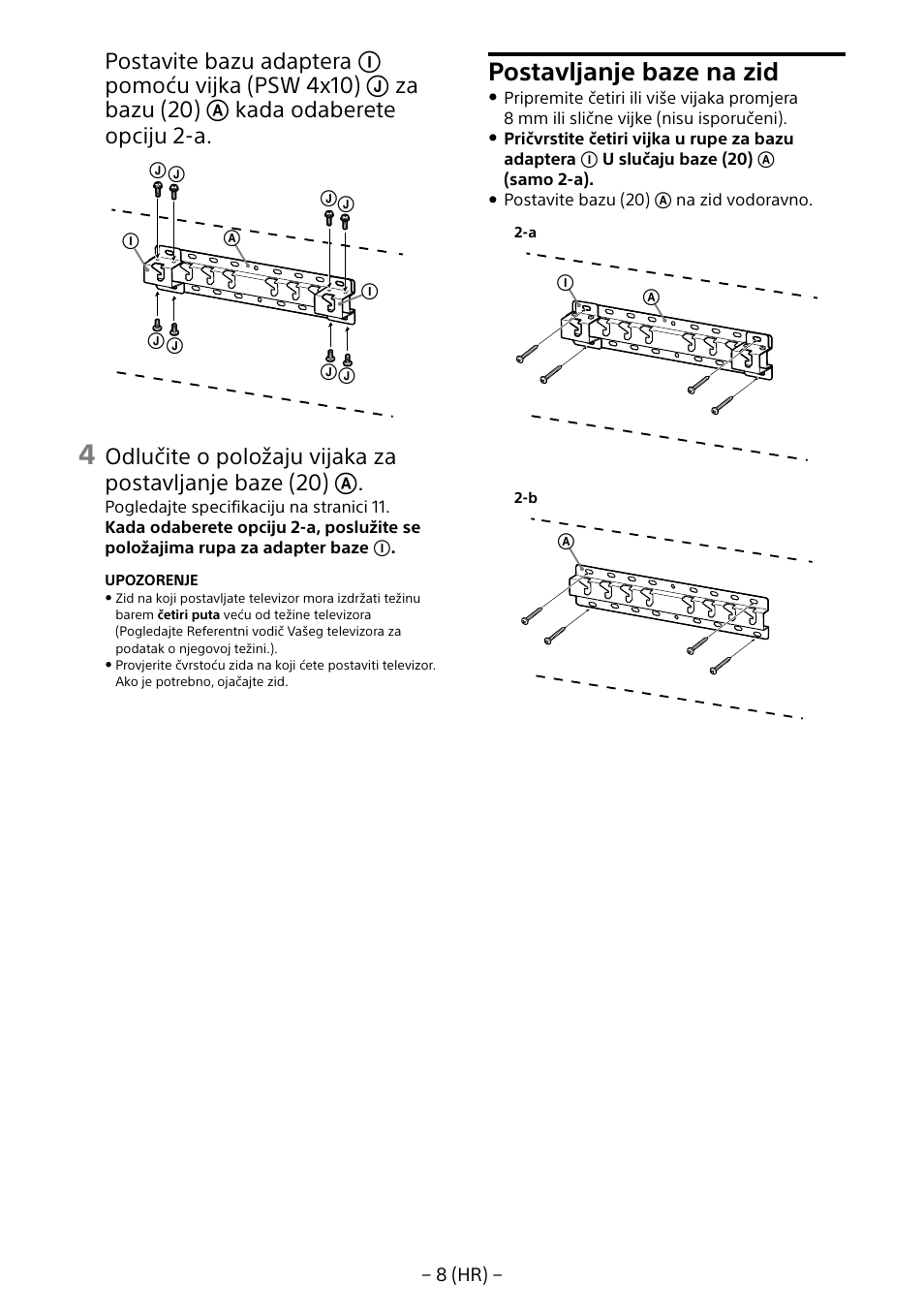 Postavljanje baze na zid | Sony KD-65X8505B User Manual | Page 259 / 292