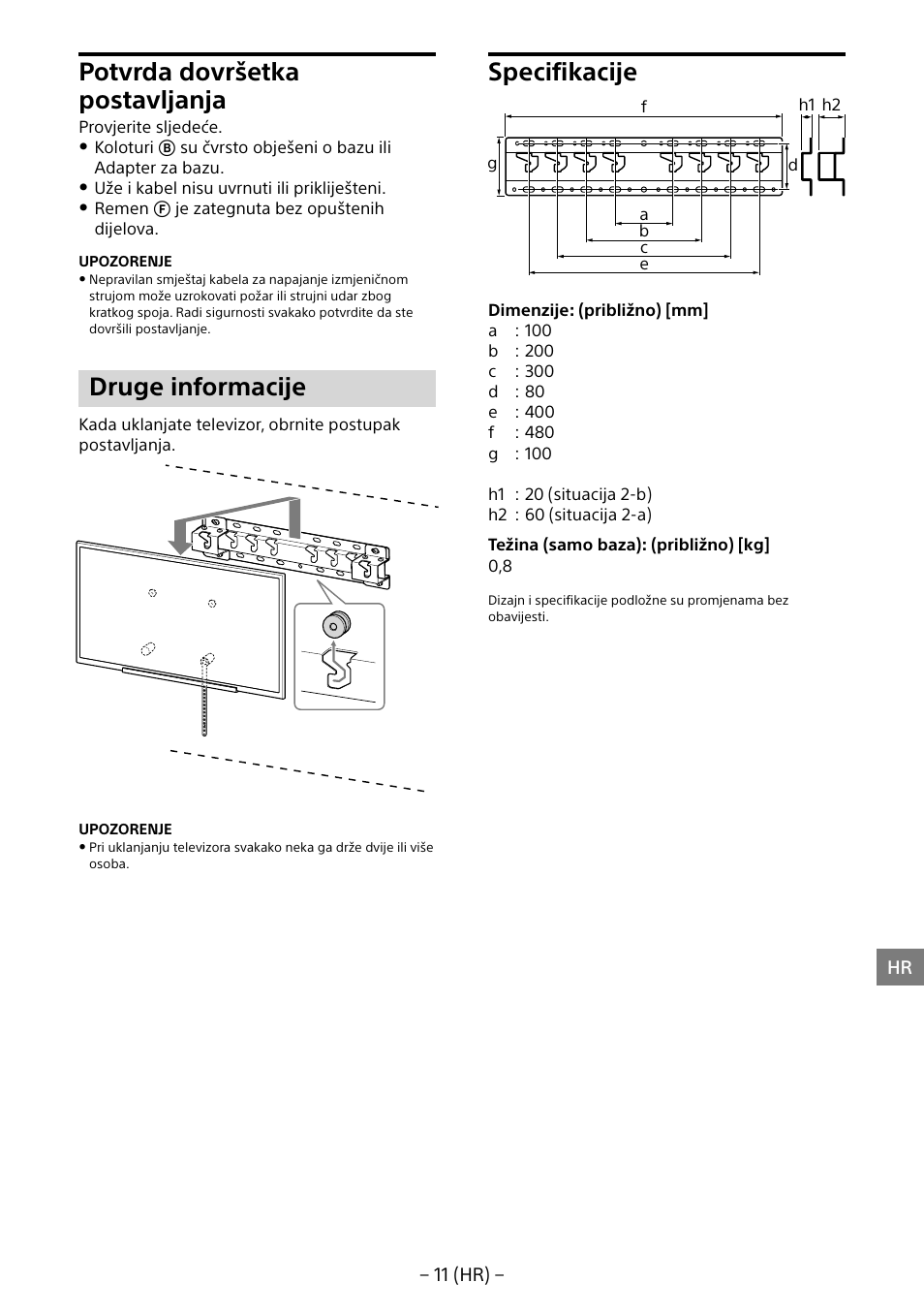 Potvrda dovršetka postavljanja, Druge informacije, Specifikacije | Sony KD-65X8505B User Manual | Page 262 / 292