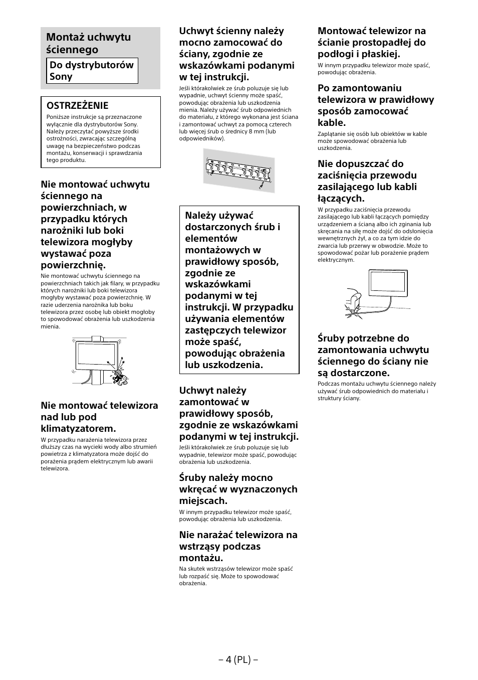 Montaż uchwytu ściennego | Sony KD-65X8505B User Manual | Page 74 / 292