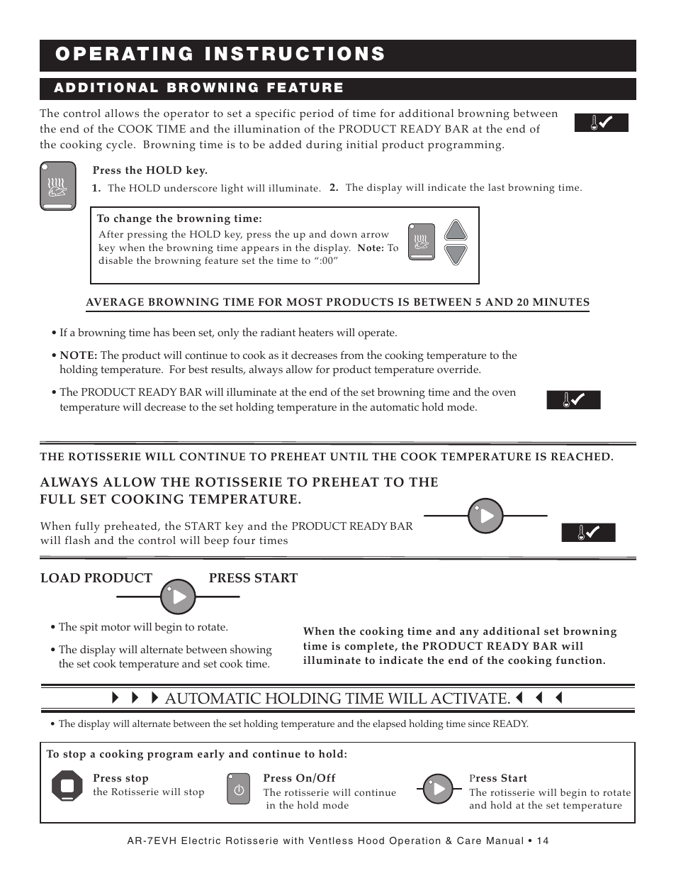 Automatic holding time will activate | Alto-Shaam AR-7E/VH User Manual | Page 16 / 40