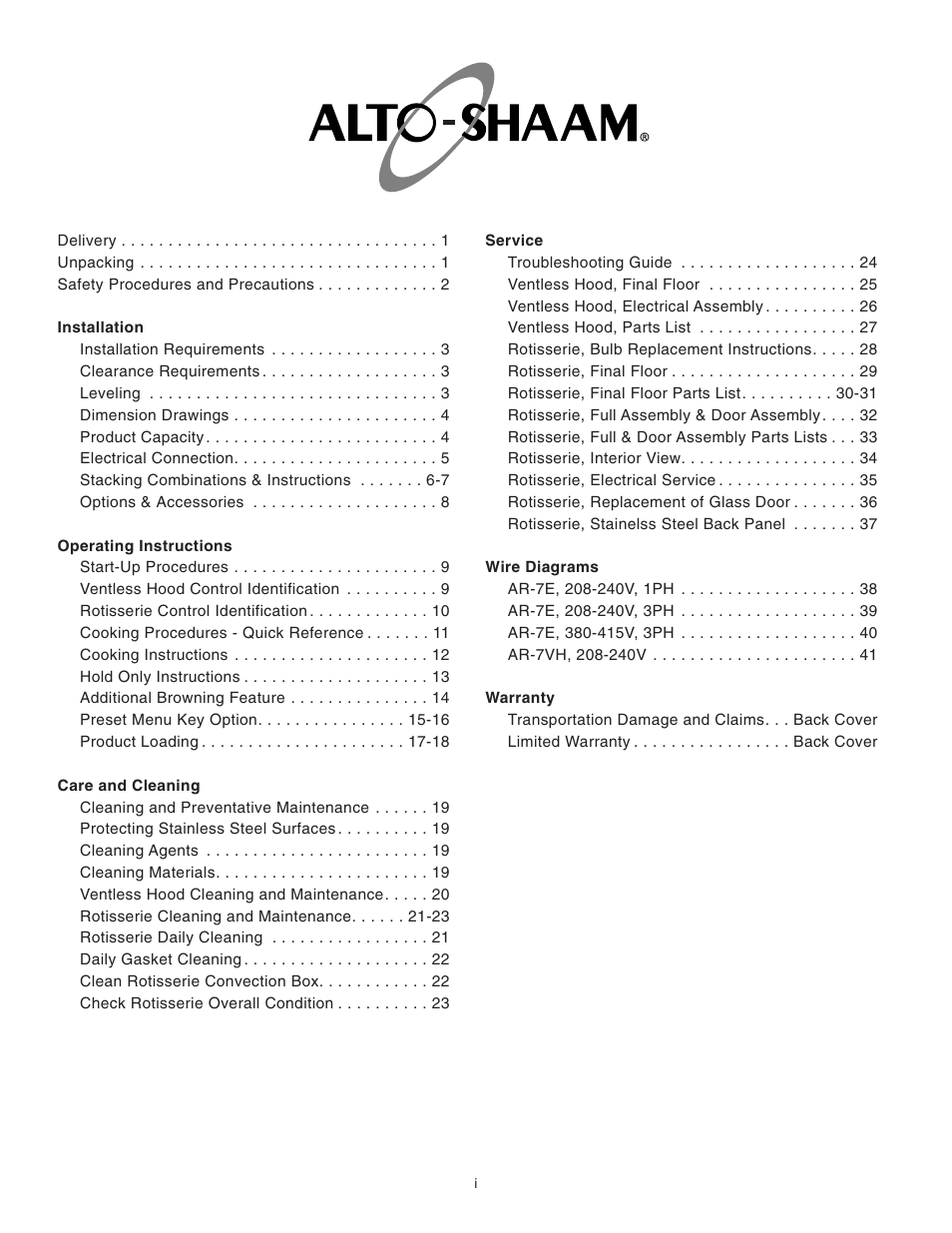 Alto-Shaam AR-7E/VH User Manual | Page 2 / 40