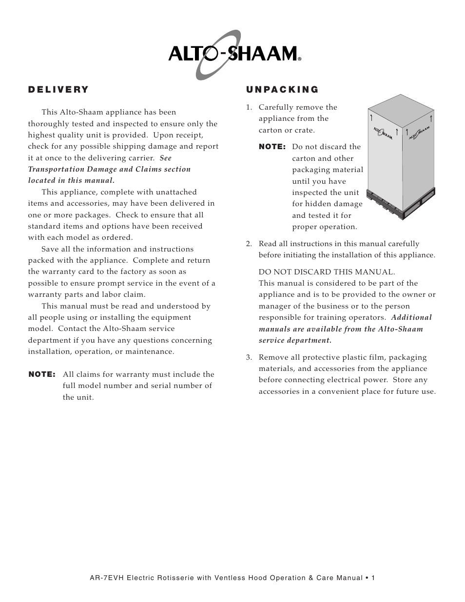 Alto-Shaam AR-7E/VH User Manual | Page 3 / 40