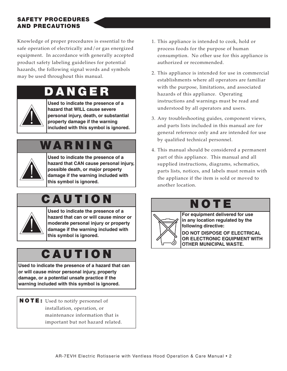 N o t e | Alto-Shaam AR-7E/VH User Manual | Page 4 / 40