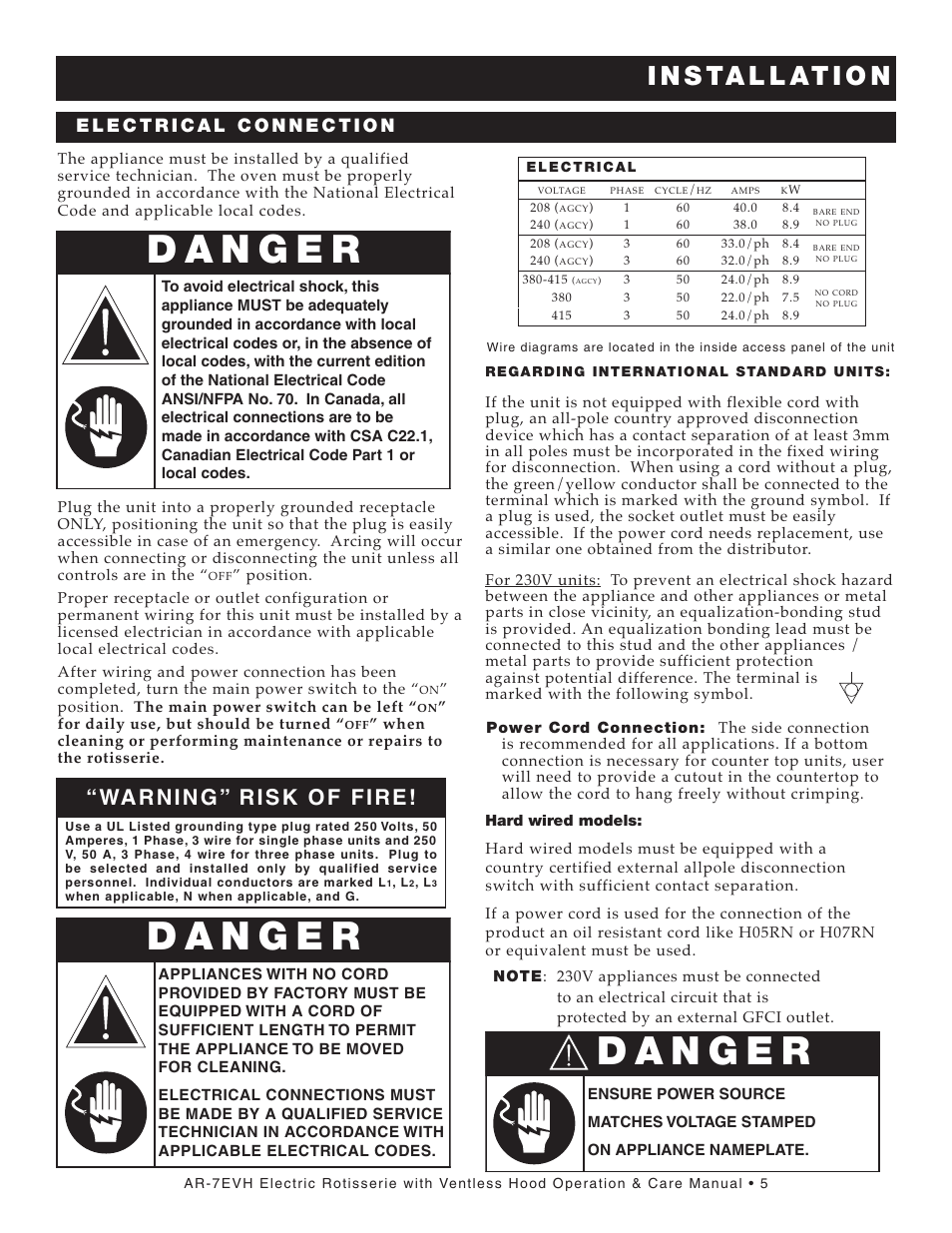 I n s ta l l at i o n | Alto-Shaam AR-7E/VH User Manual | Page 7 / 40