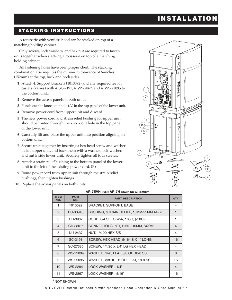 I n s ta l l at i o n | Alto-Shaam AR-7E/VH User Manual | Page 9 / 40
