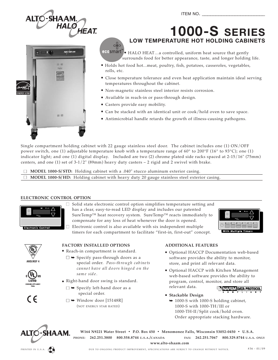 Alto-Shaam 1000-S Series User Manual | 2 pages