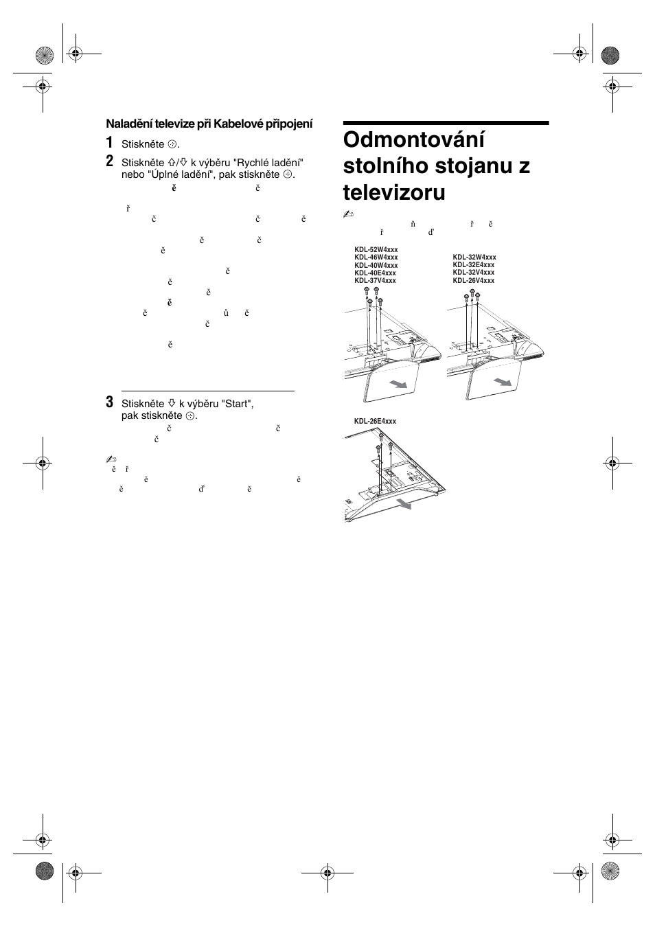 Odmontování stolního stojanu z televizoru | Sony KDL-32V4500 User Manual | Page 116 / 215