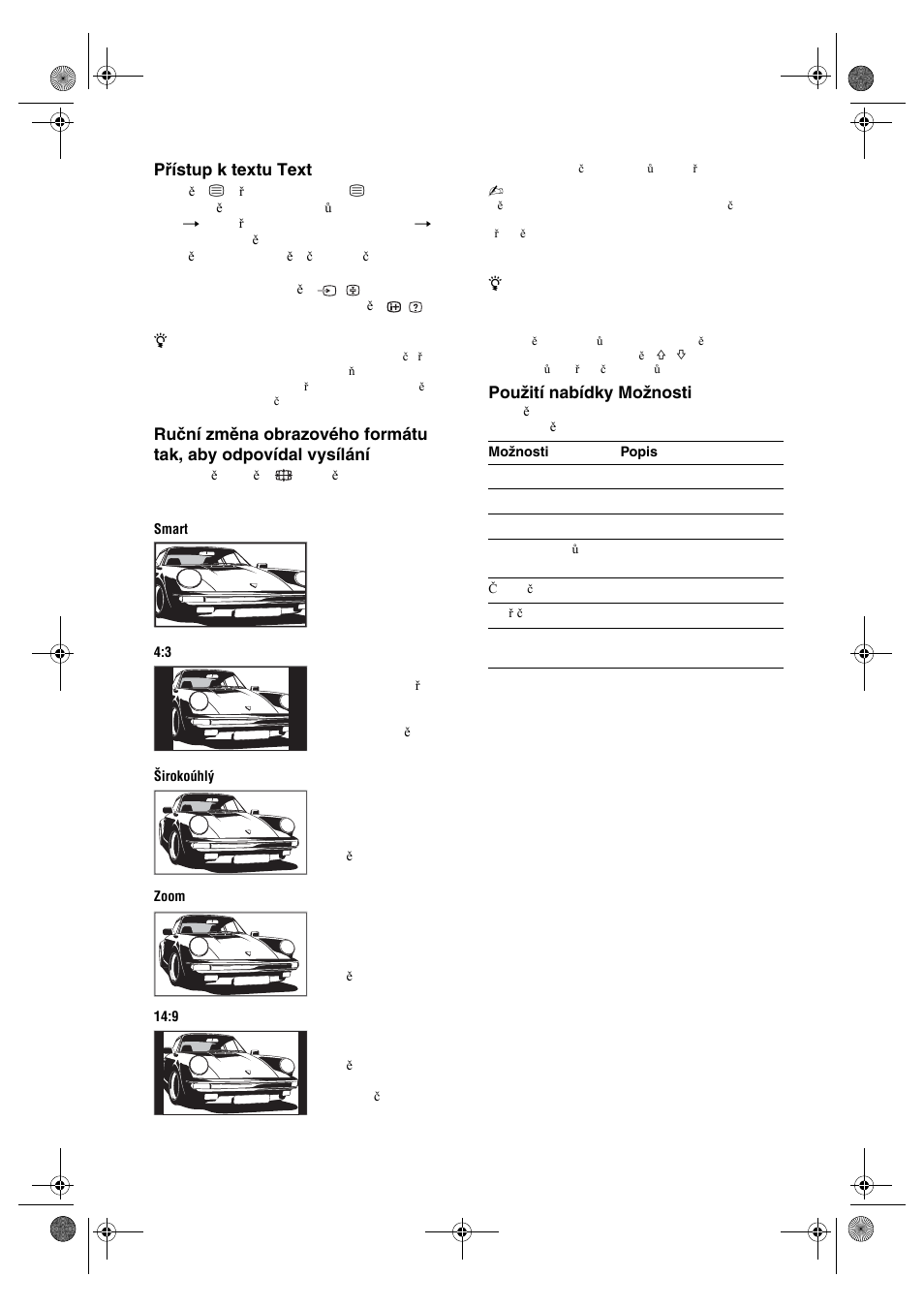 Přístup k textu text, Použití nabídky možnosti | Sony KDL-32V4500 User Manual | Page 122 / 215