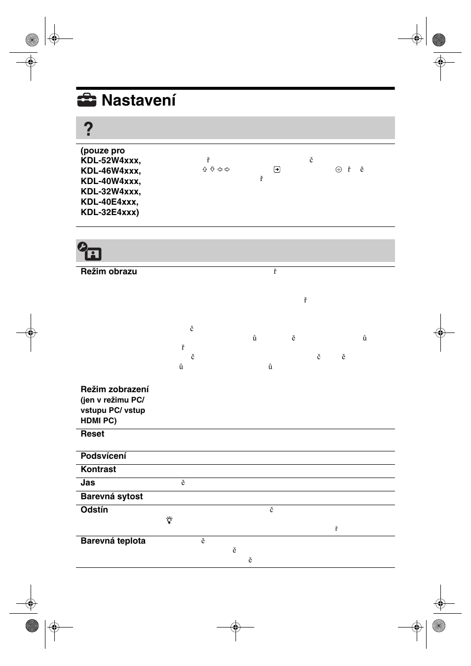 Nastavení | Sony KDL-32V4500 User Manual | Page 130 / 215