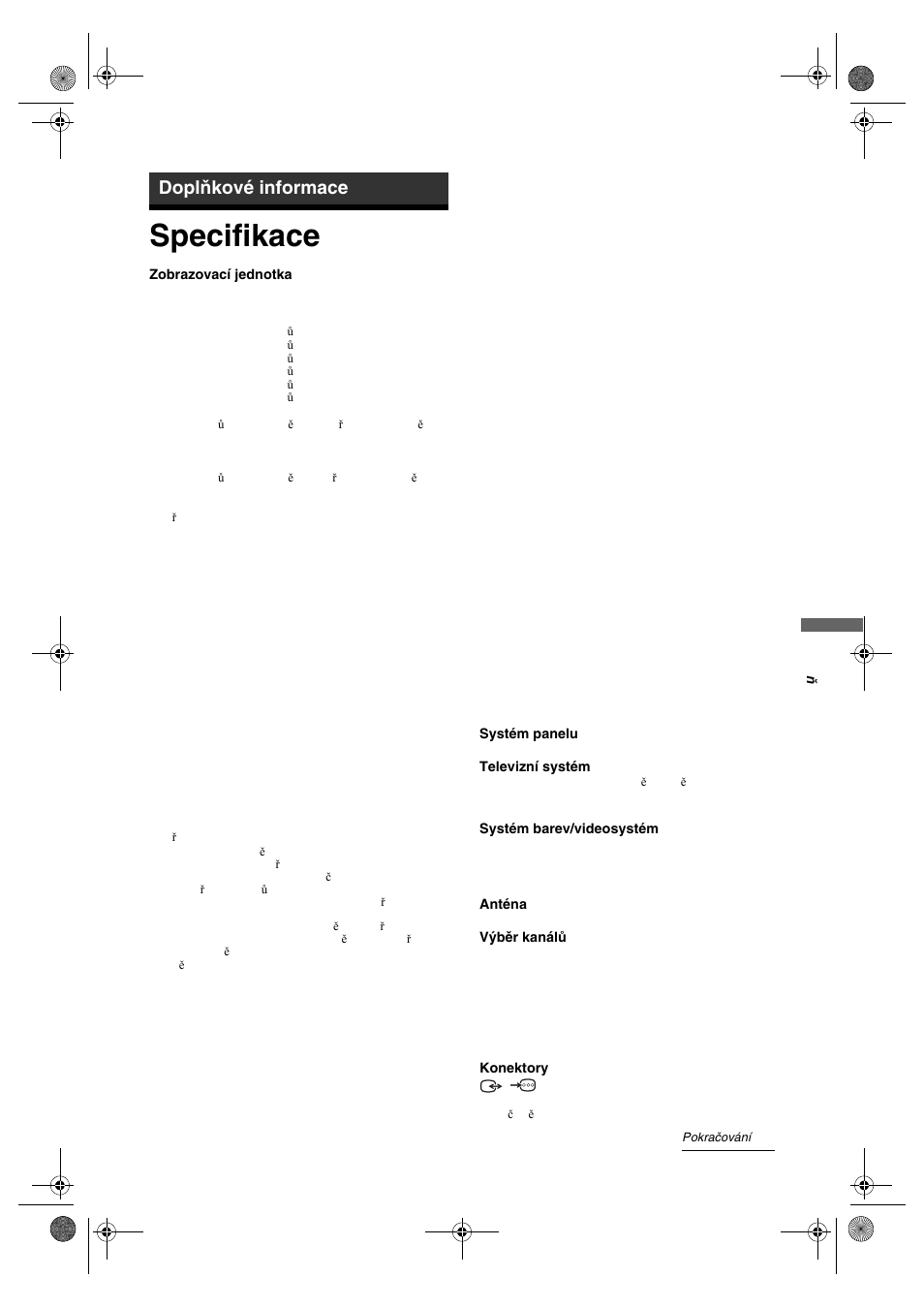 Specifikace, Doplňkové informace | Sony KDL-32V4500 User Manual | Page 141 / 215