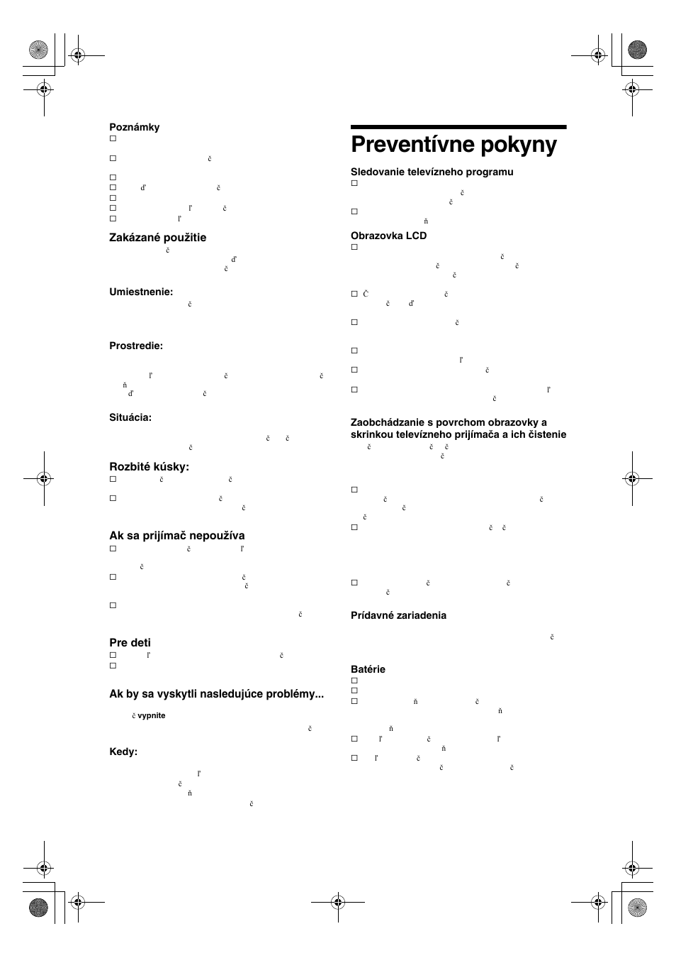 Preventívne pokyny | Sony KDL-32V4500 User Manual | Page 154 / 215