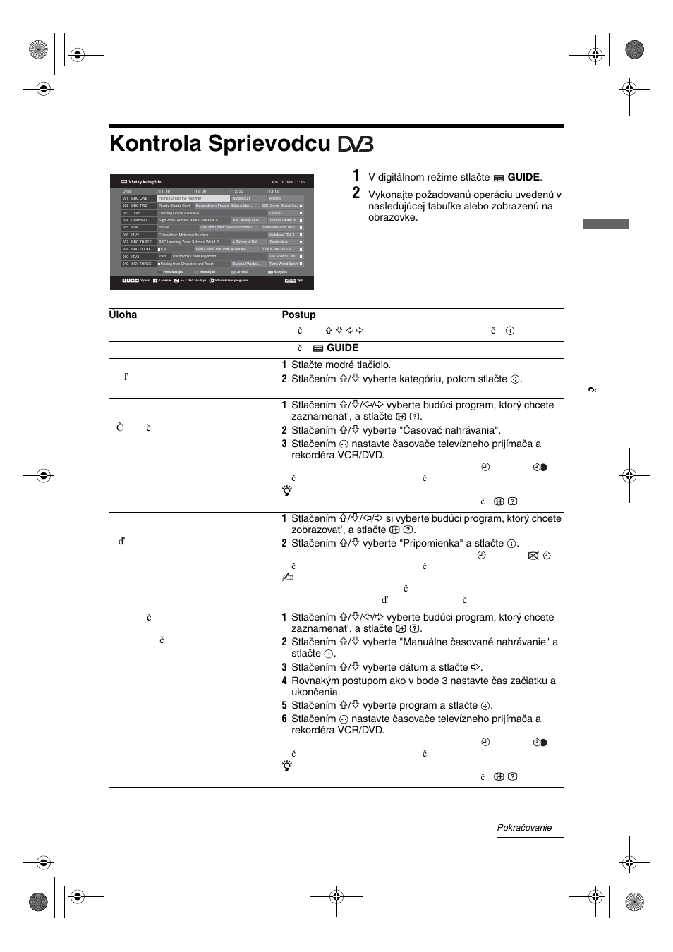 Kontrola sprievodcu | Sony KDL-32V4500 User Manual | Page 159 / 215