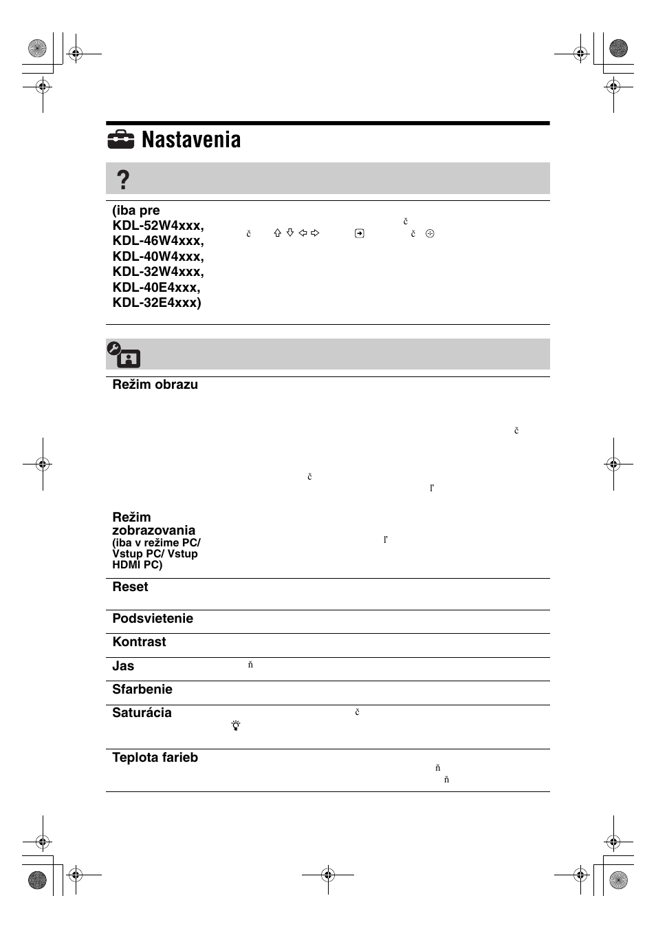 Nastavenia | Sony KDL-32V4500 User Manual | Page 166 / 215